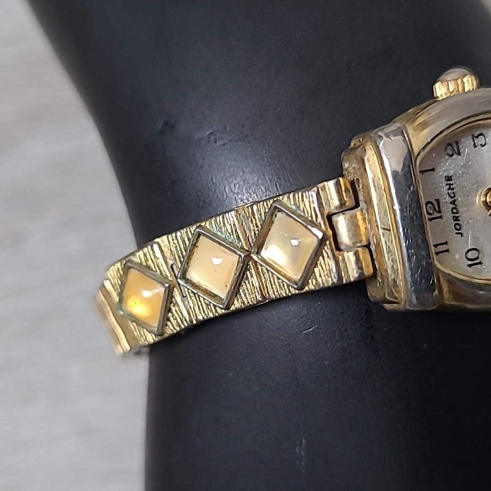 Vintage Jordache Watch Gold Tone Silver Stretch - Picture 5 of 10